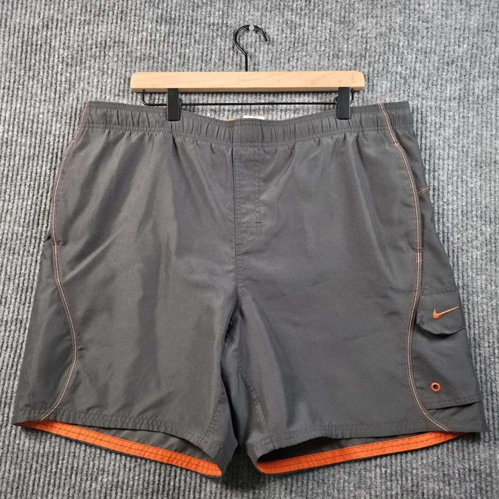 Nike Swim Trunks Mens L Charcoal Gray Orange Mesh‎ Lined Cargo Y2K Sportswear